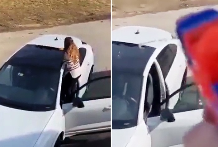 Woman Dries Water Off Car Windshield But It Keeps Coming Back Watch