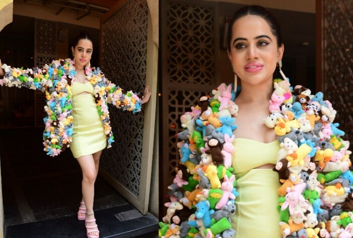 Uorfi Javed's new viral look in teddy bear jacket (Photo: Viral Bhayani)