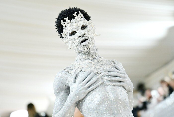 Lil Nas X donned a three-piece crystal outfit (Credits: AFP)