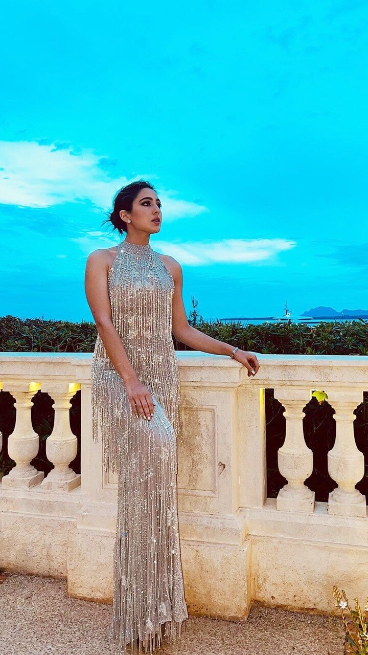 sara ali khan silver dress Sara Ali Khan Goes Sheer At Cannes 2023 in a Perfectly Fringed Silver Dress