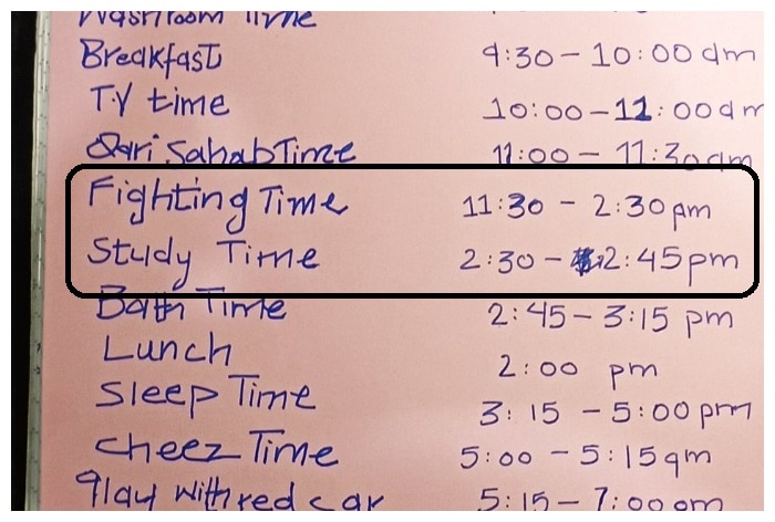 3 Hours Fighting Time 15 Minutes Study 6 Year Olds Timetable Goes Viral