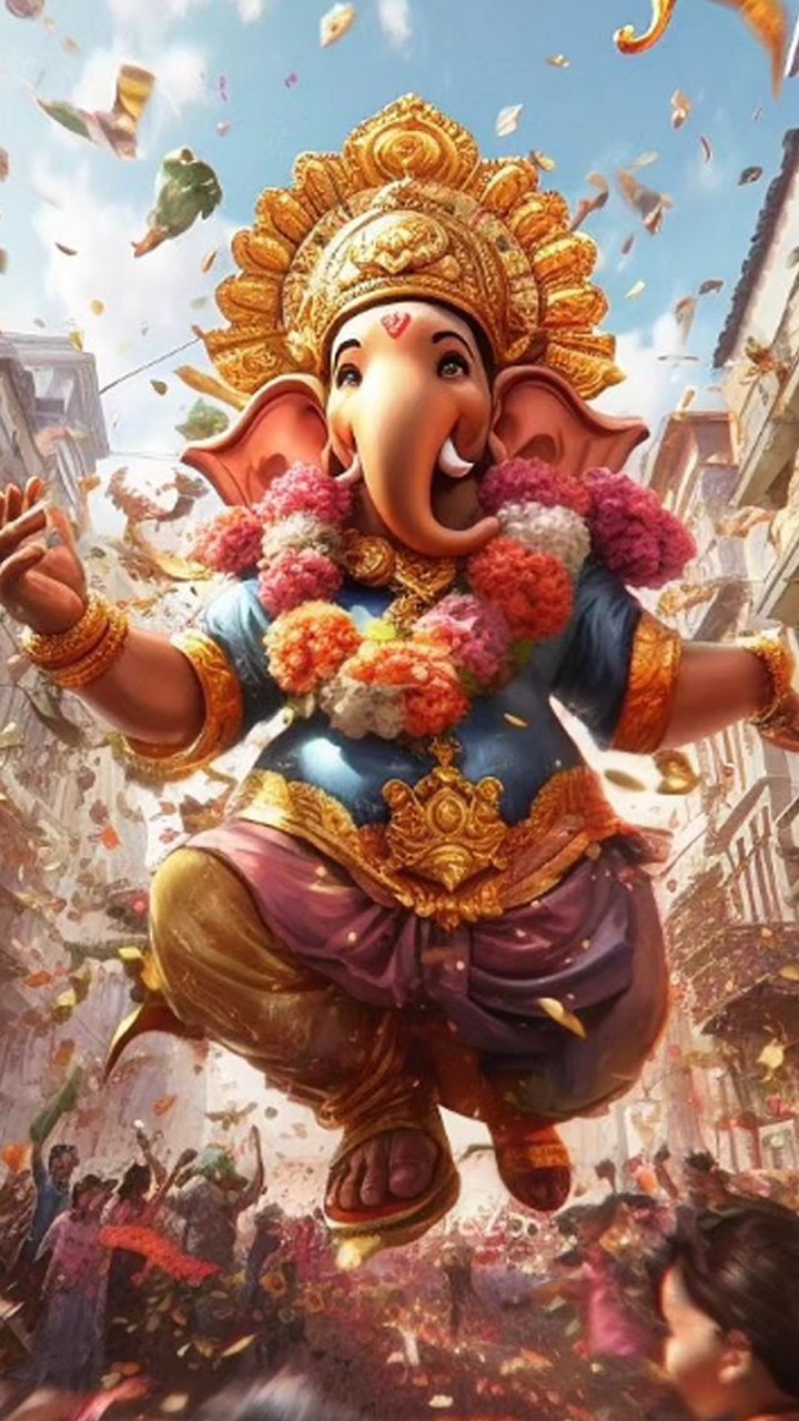 AI Reimagines Ganesha Showering Blessings on Busy Streets
