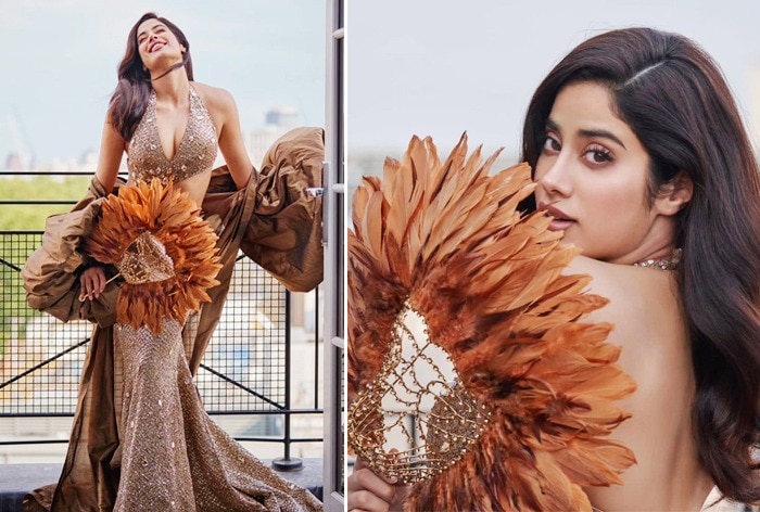 Janhvi Kapoor Captures Regalness in Antique Gold Backless Gown With Deep Neckline And Long Trail