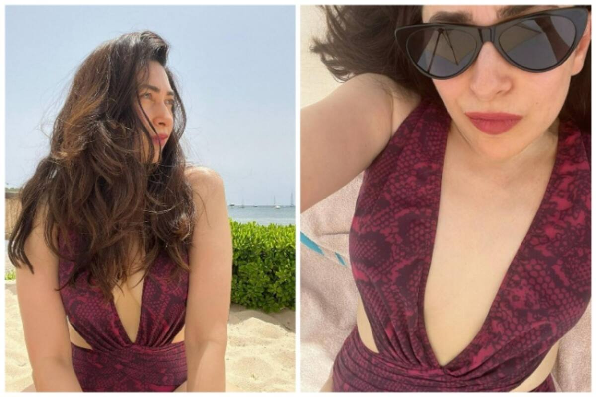 Original Karishma Kapoor Xxx - Karisma Kapoor Sizzles in Sexy Printed Monokini at Beach Holiday See Hot  Pics