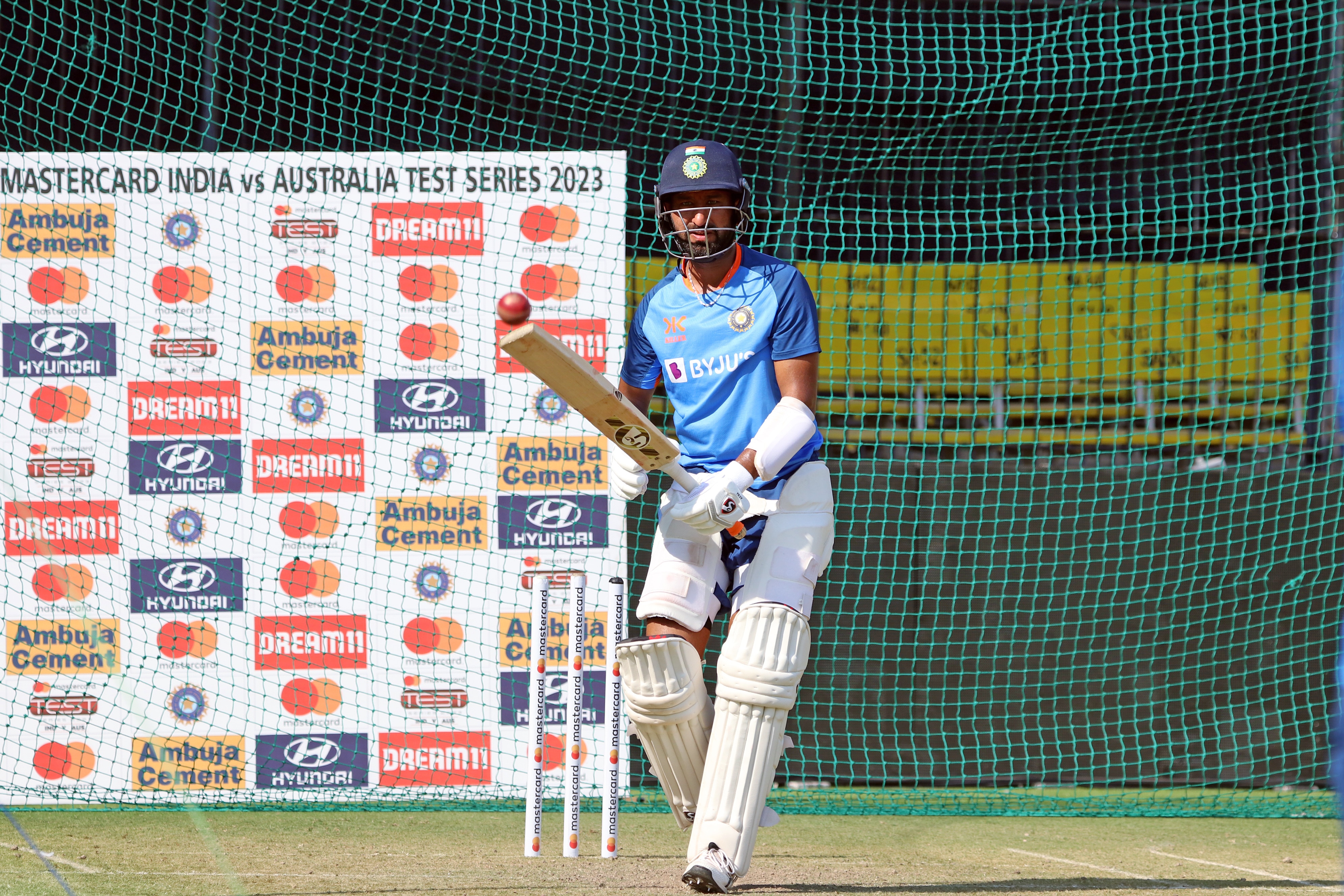 Cheteshwar Pujara bats during a practice session
