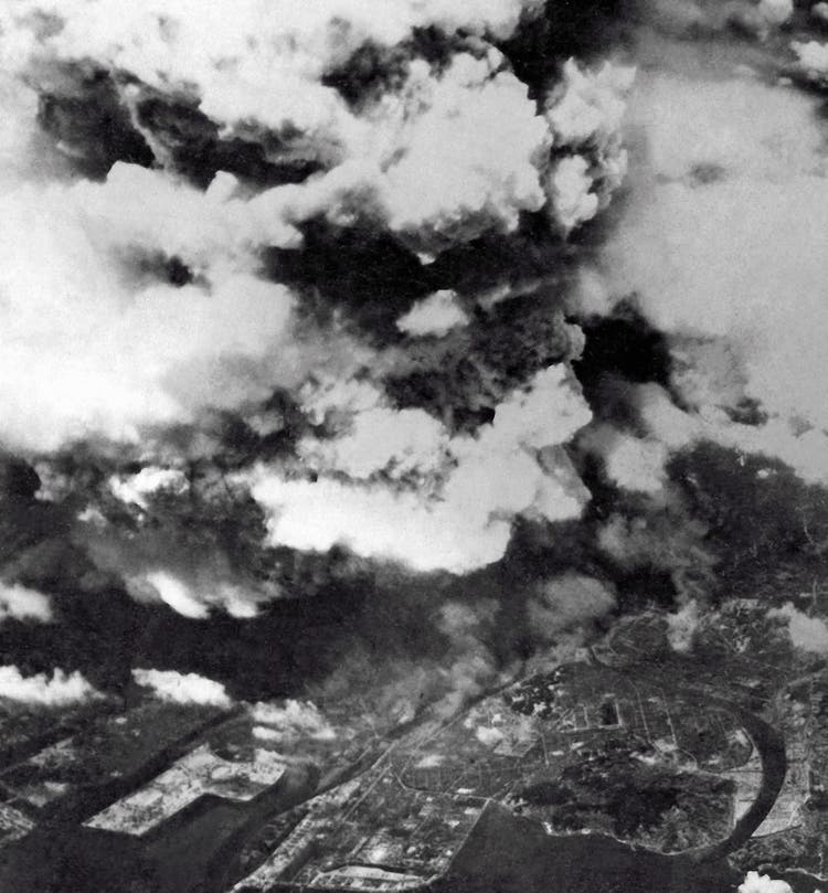 Aerial view of US Atomic bomb in the city of Hiroshima Japan credits Getty Images