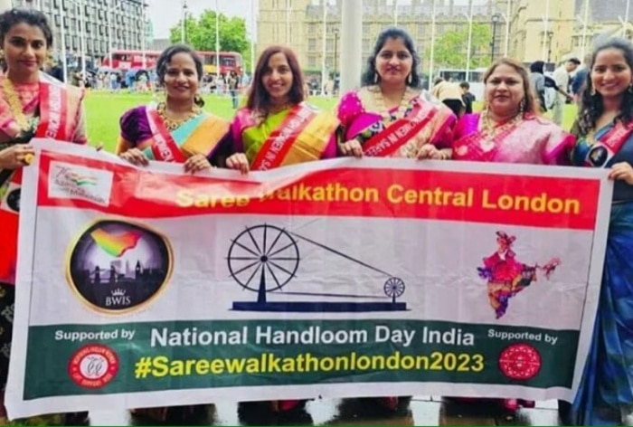 Indian-Origin Women Celebrate National Handloom Day With Saree Walkathon In London | Watch