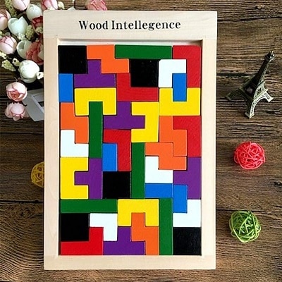 DIPDEY Wooden Tetris Puzzle Brain Teaser Toy