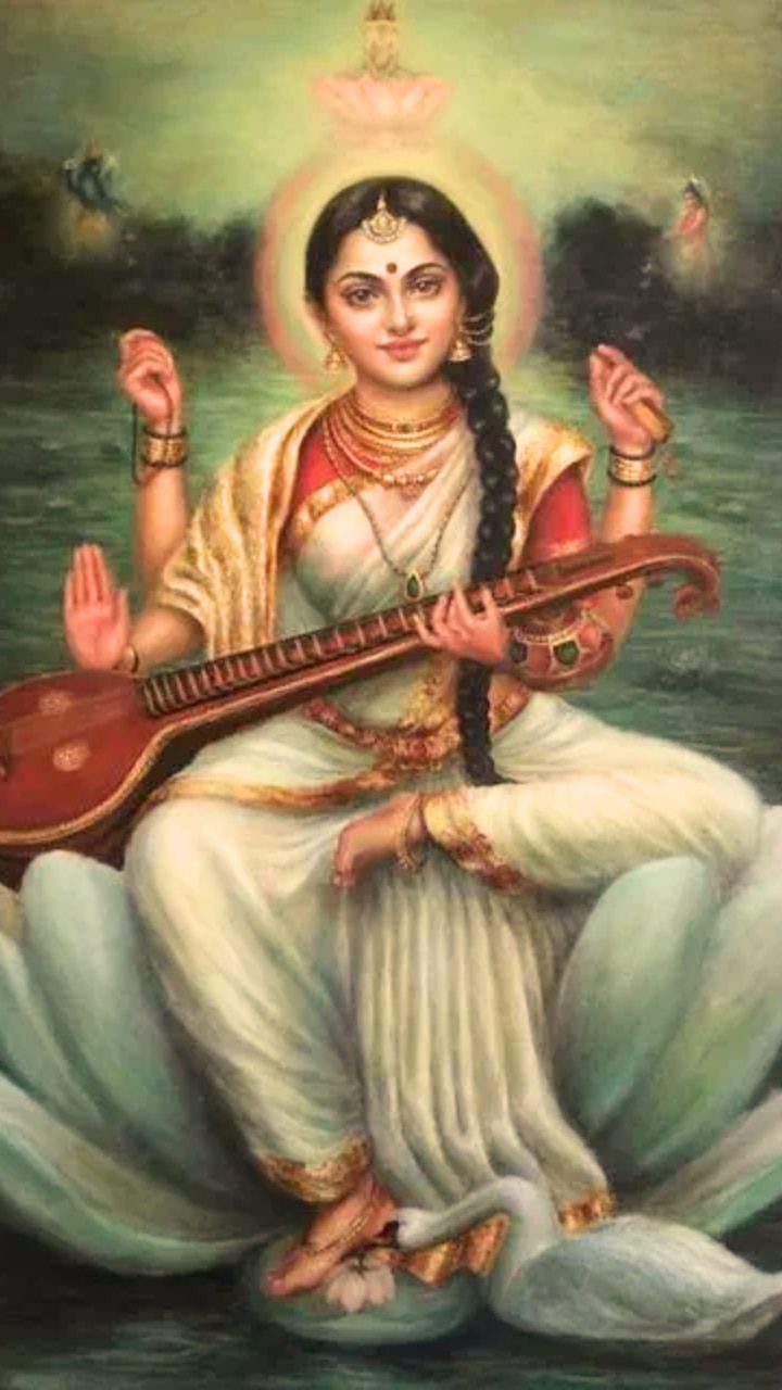 Vasant panchami maa saraswati goddess Royalty Free Vector