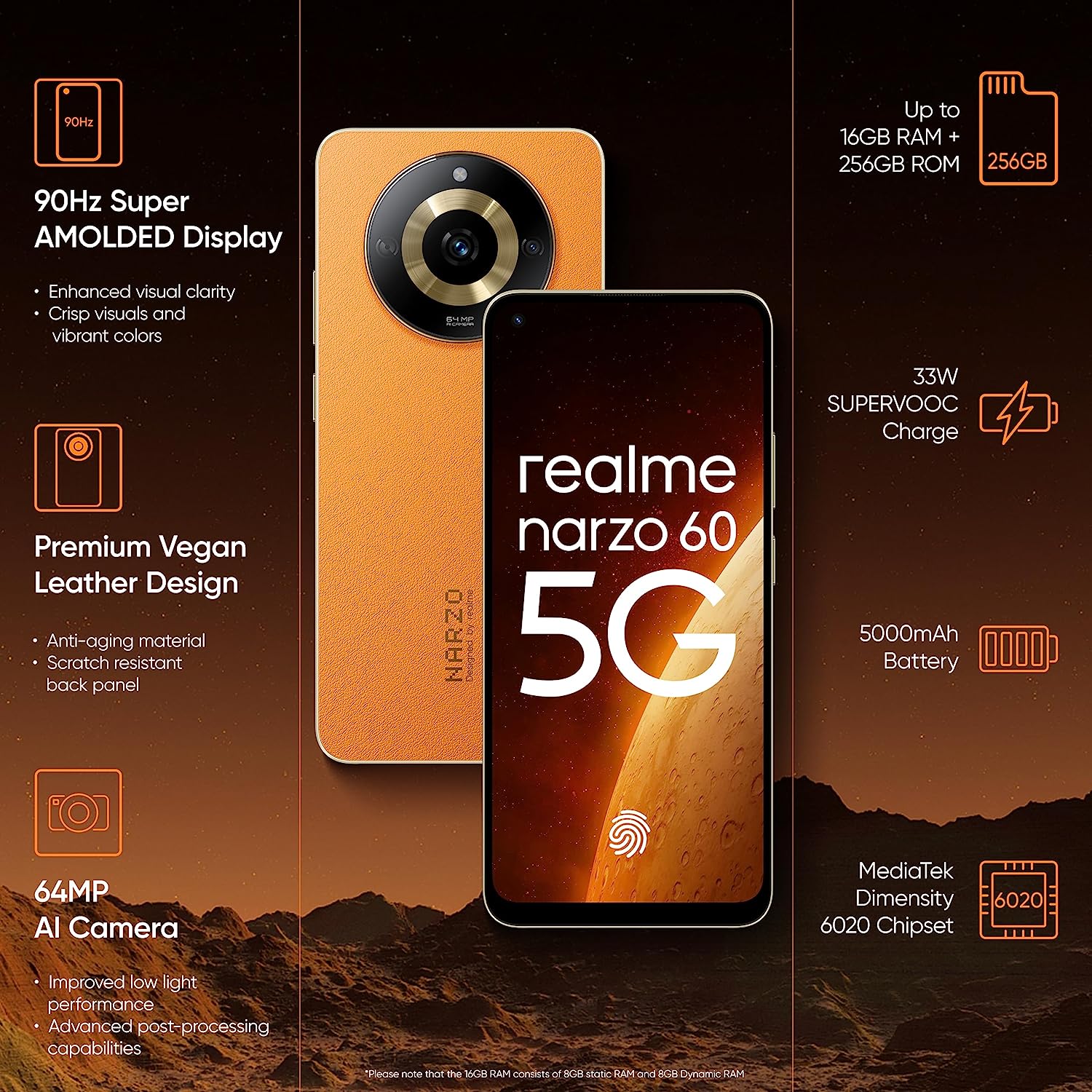 ealme narzo 60 5G (Mars Orange,8GB+128GB) on sale at Amazon Great Freedom Festival Sale 2023