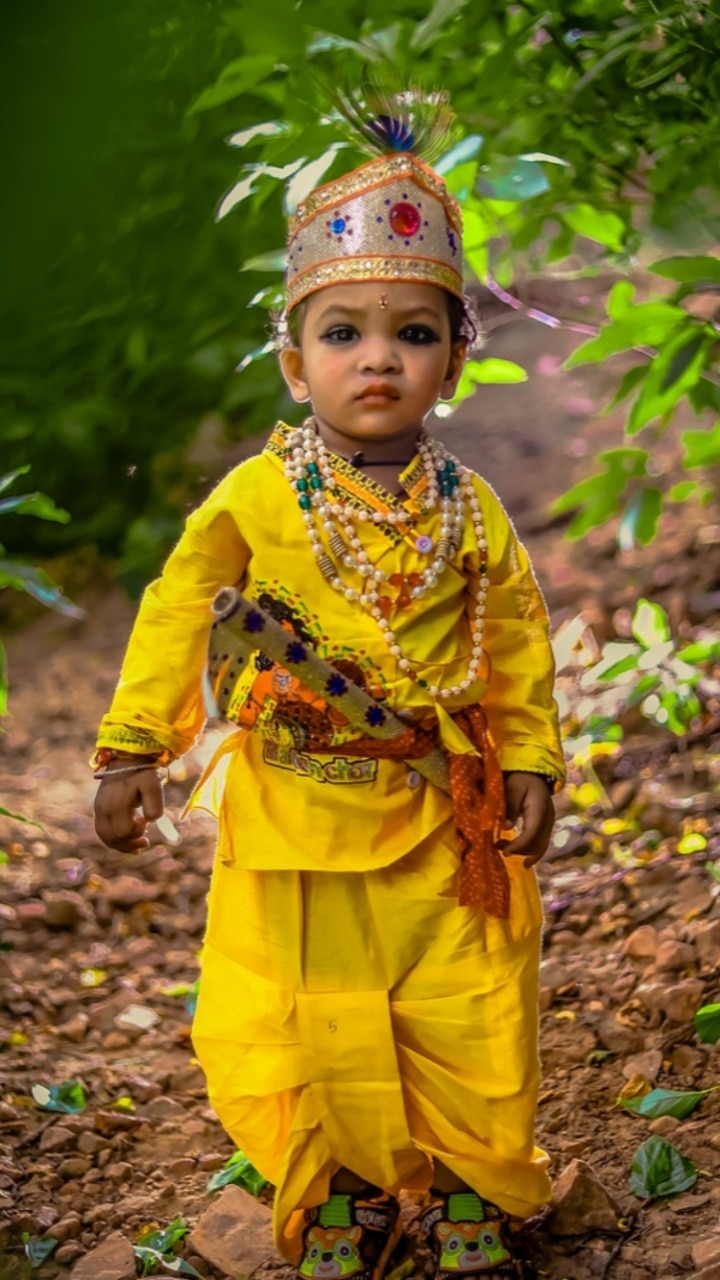 Aglare Krishna. Embroidered Angarkha Top ,kedia dress for Janmashtami and  Navratri for Girl.Yellow yellow. - Aglare - 4169847