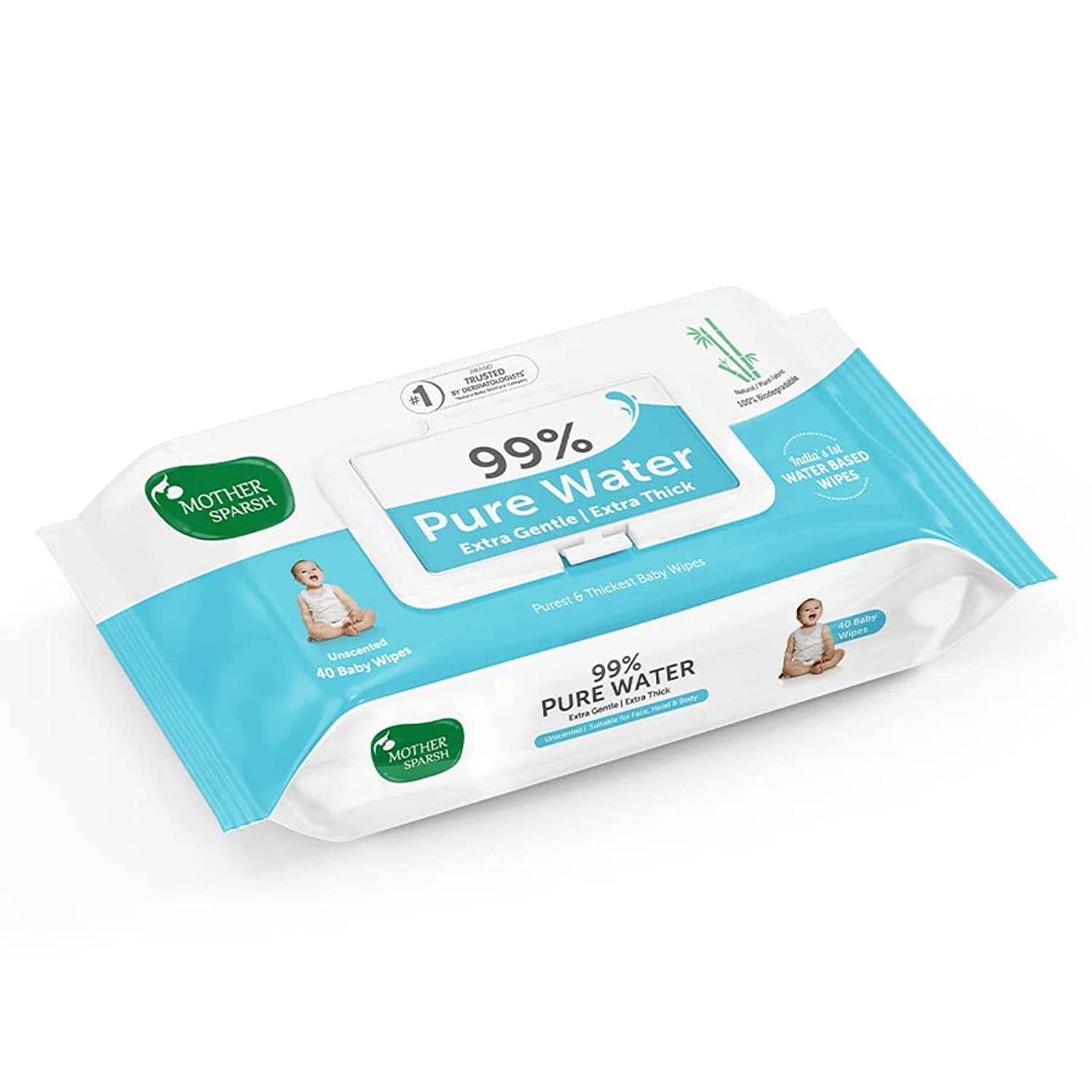 Mother Sparsh 99% Pure Water Baby Wipes (40 Unscented Wipes)