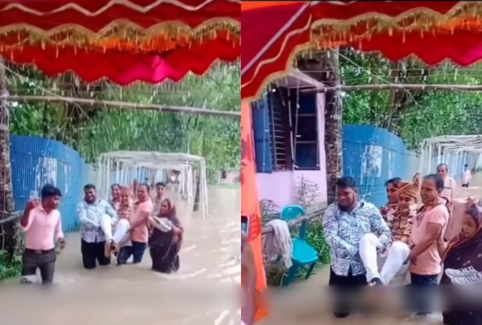 Dulhe Ka Video: शादी के दिन आई बाढ़ मगर दूल्हे ने हिम्मत नहीं हारी, दुल्हन को घर लाकर ही माना | देखें फनी वीडियो