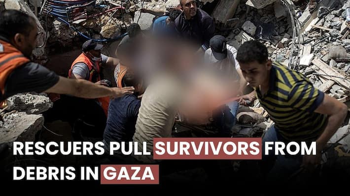 On Cam: Rescuers pull survivors from debris in Gaza after devastation by Israeli airstrikes