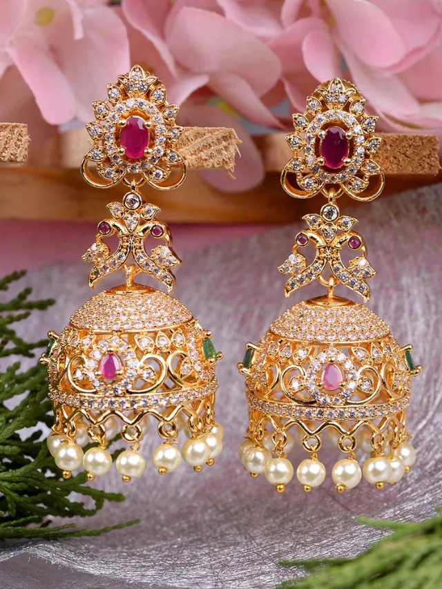 I Jewels Traditional Gold Plated Big Earrings Encased With Faux Kundans &  Attached With Hair Chain for Women/Girls (E2498W) : Amazon.in: Jewellery