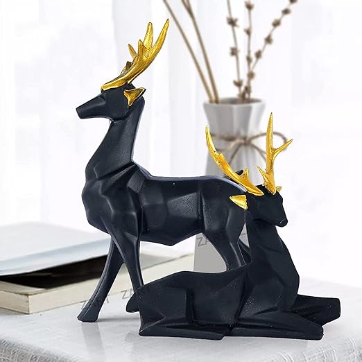  zart Resin Black Deer/Hiran Showpiece For Home & Office Decor 