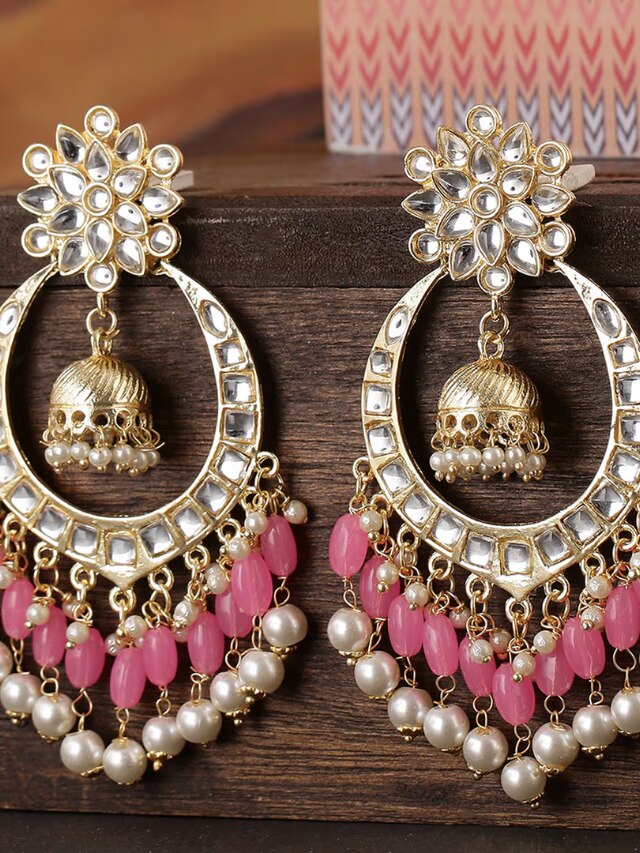 Earrings : Alloy gold palted kundan pearls jhumka earrings