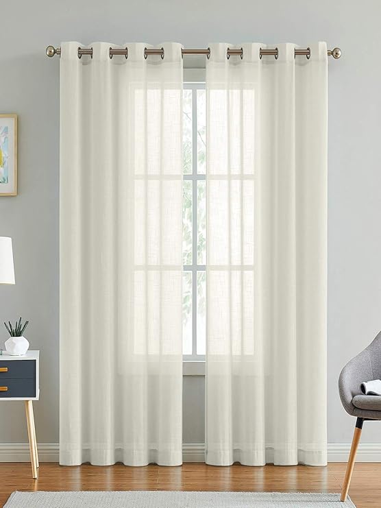 LINENWALAS Cotton Linen Solid Sheer Curtain