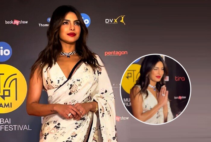 Priyanka Chopra Greets Paps With Namaste in Sexy Floral Printed Saree ...