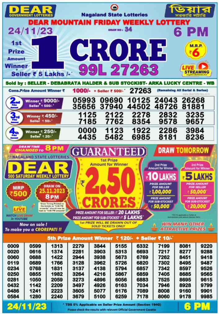 Lotto numbers store 24th november