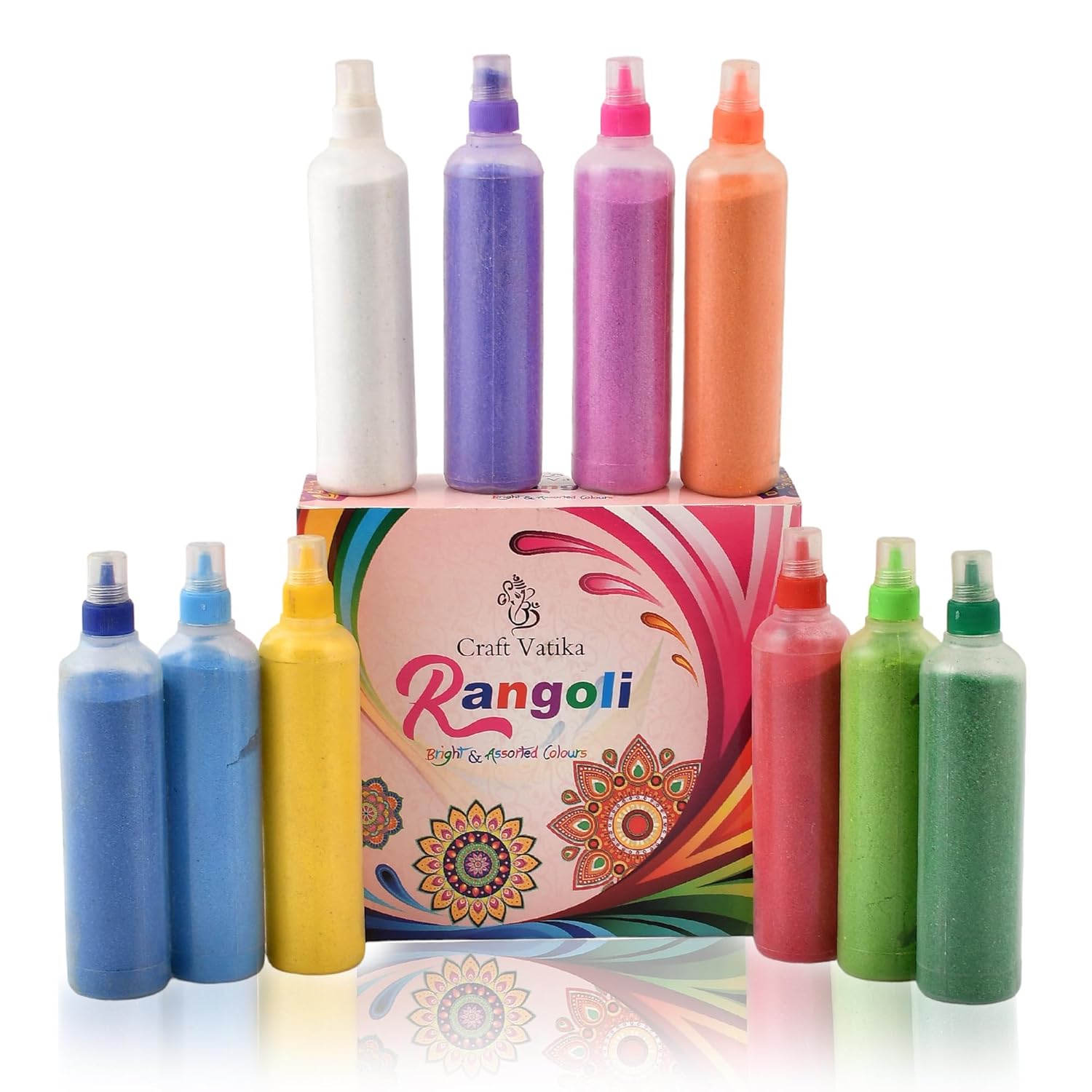 Rangoli Plastic Bottles with Tubes Nozzles (Multicolour) - Set of