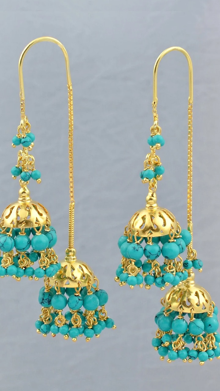 Kumar Jewels Gold Plated Antique Finished Kundan Cubic Zircons Pearl Double  Jhumka Tassel Earrings at Rs 1456/pair | Stone Earring in Jalandhar | ID:  2849451348