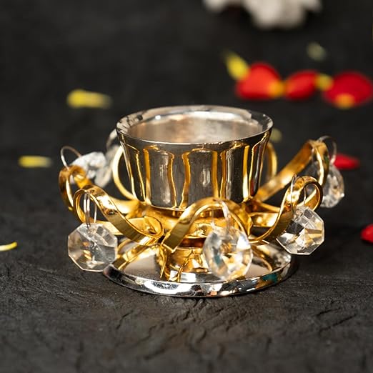 Ekhasa 100% Pure Brass Crystal Tealight Candle Holder