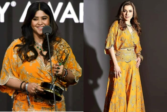 Ekta Kapoor Wears Rs 1.49 Lakh Orange Sharara Set at International Emmy Awards, Experiments With Her Style - See Viral Red Carpet Pics