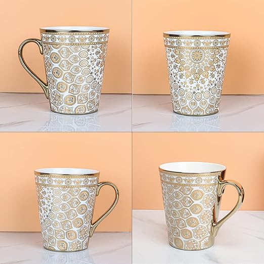 Femora Indian Floral Medallion Ceramic Golden Coffee Mugs, Tea Mugs, Ceramic Tea Cups