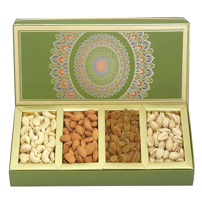 Ghasitaram Gifts Diwali Gifts Long Fusion 4 Part Dry Fruit Box