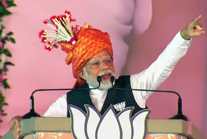 Prime Minister Narendra Modi addresses a public meeting in Damoh, Madhya Pradesh. Photo: ANI