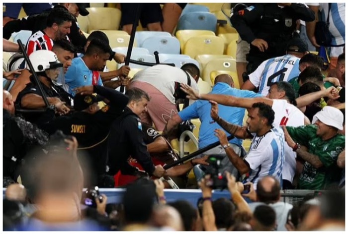 Soccer-Violent Clashes Mar Brazil V Argentina World Cup Qualifier