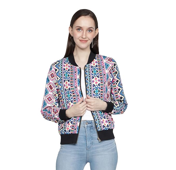 Damask Colorful Pattern Print Women Casual Bomber Jacket
