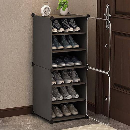 Oumffy Portable Plastic Shoe Rack Organizer with Door 