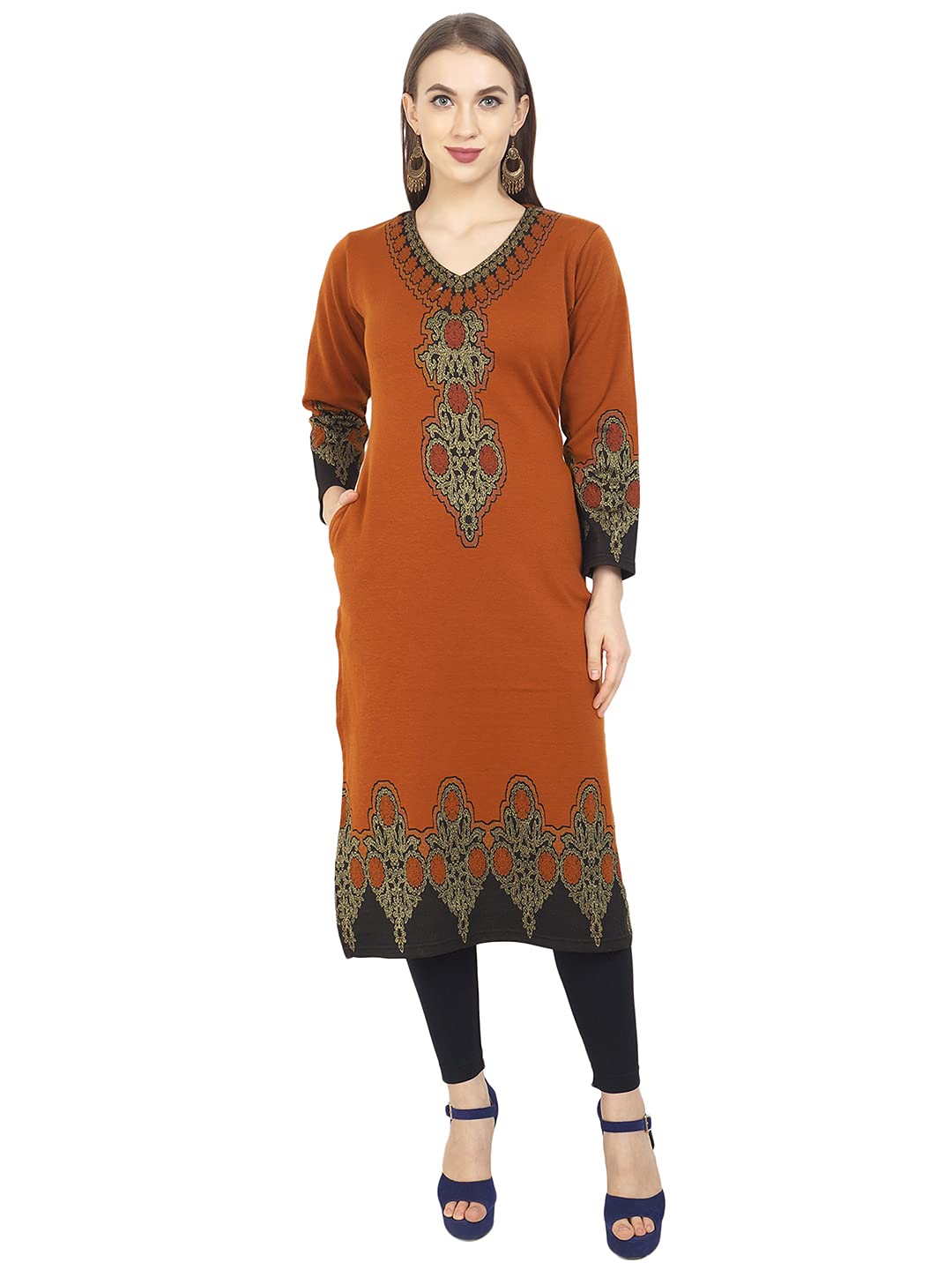 Buy Women Woven Design Pure Wool Kurta with Trousers and Dupatta (Size-XL)  at Amazon.in