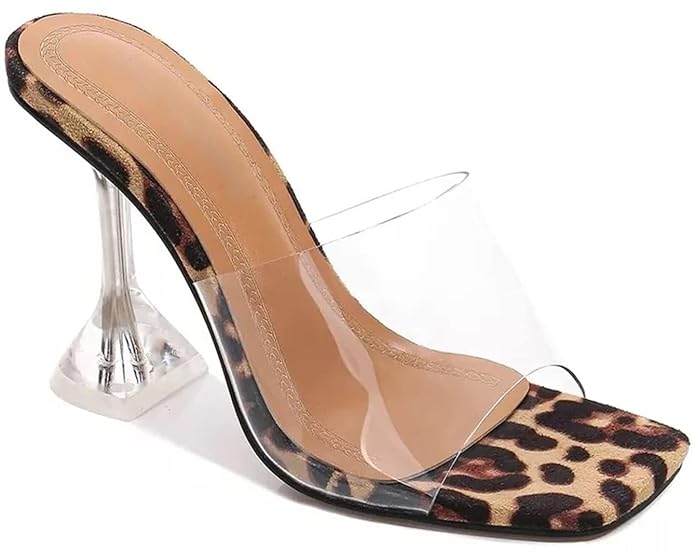 Amazon.com | Coutgo Womens Clear Heels Sandals Square Toe Ankle Strap Sexy  High Heeled Stiletto Dress Shoes, Apricot, Size 5 | Heeled Sandals