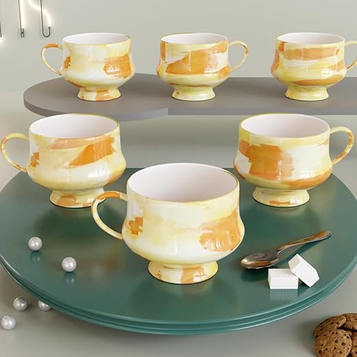 The Earth Store Handcrafted Ceramic Flicker Zest Microwave Safe Chai/Tea Cups Serving Tea Cups