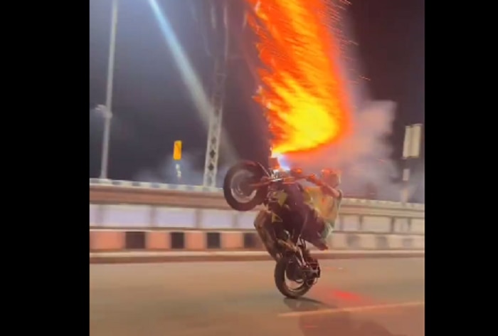 Man Performs Stunt On Bike With Firecrackers In Tamil Nadu’s Trichy, Video Goes Viral