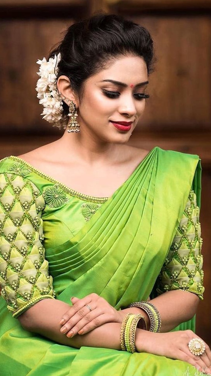 Pistachio Green Designer Silk Saree with Double Blouse at Rs 3540 in  Ahmedabad
