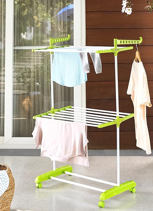 Amazon Brand - Solimo Premium Steel Double Supported 2 Layer Cloth Drying Stand