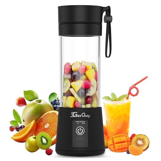 GaxQuly Electric Juicer 6 Blade Rechargable Portable USB Bottle Blender Shaker Juicer