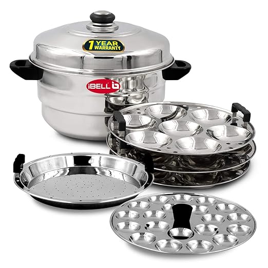 IBELL Stainless Steel Idly Pot with Steamer and Mini 3 Idli Plates