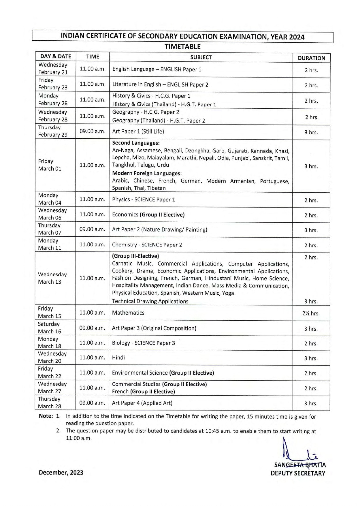 CISCE Date Sheet 2024 ICSE 10th, ISC 12th Exam Timetable OUT At Cisce