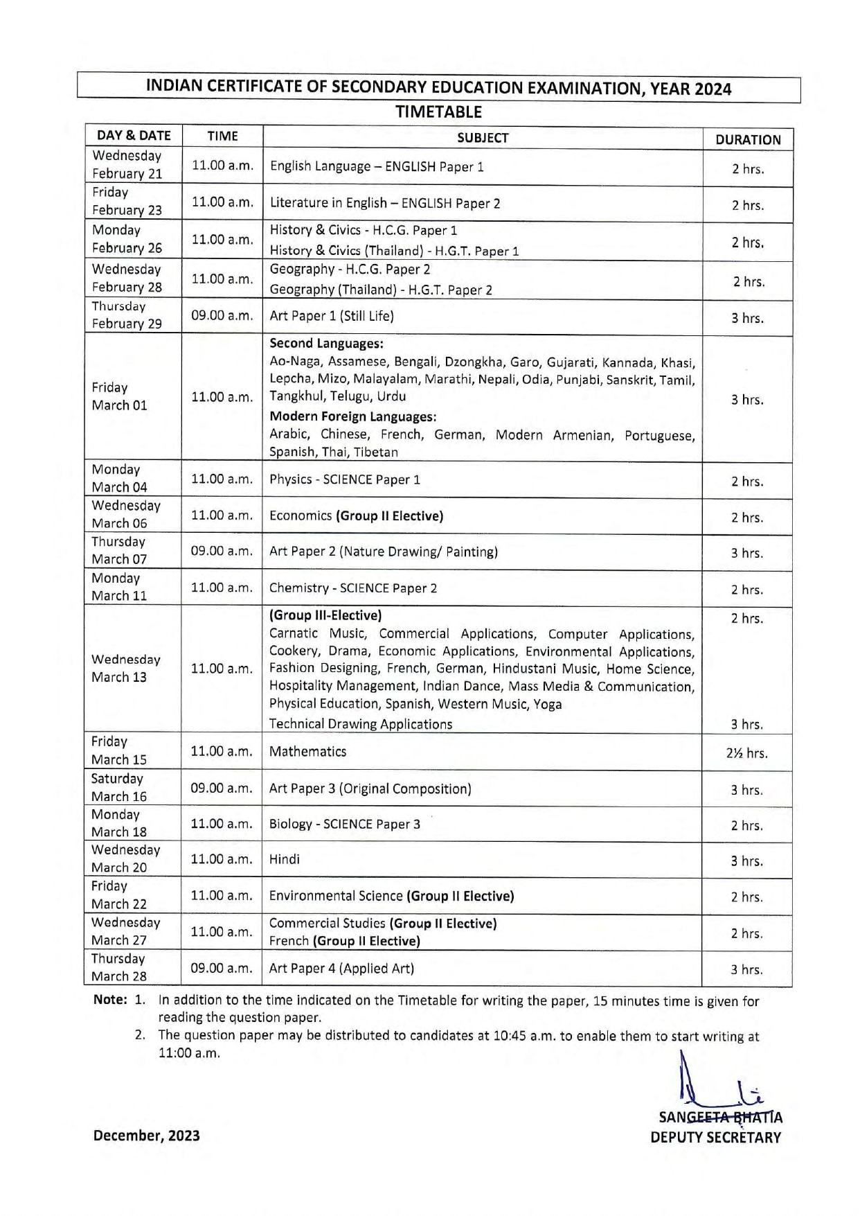 CISCE Date Sheet 2024 ICSE 10th ISC 12th Exam Timetable OUT At Cisce   ICSE 2024 Time Table Final 1 Page 0005 