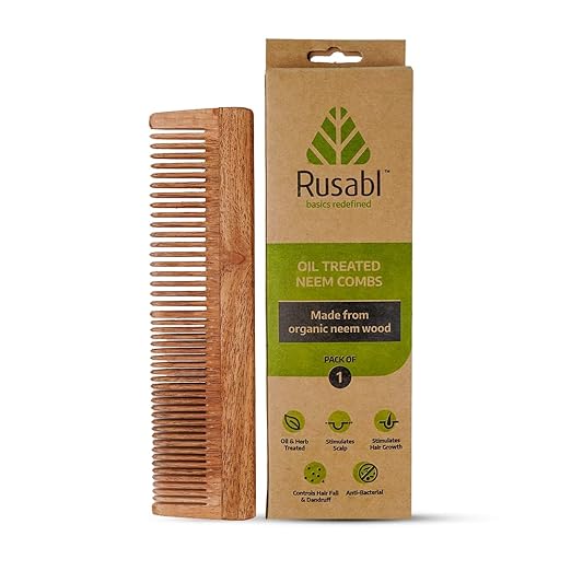 Rusabl Neem Dual Tooth Comb Without Handle For Men And Women