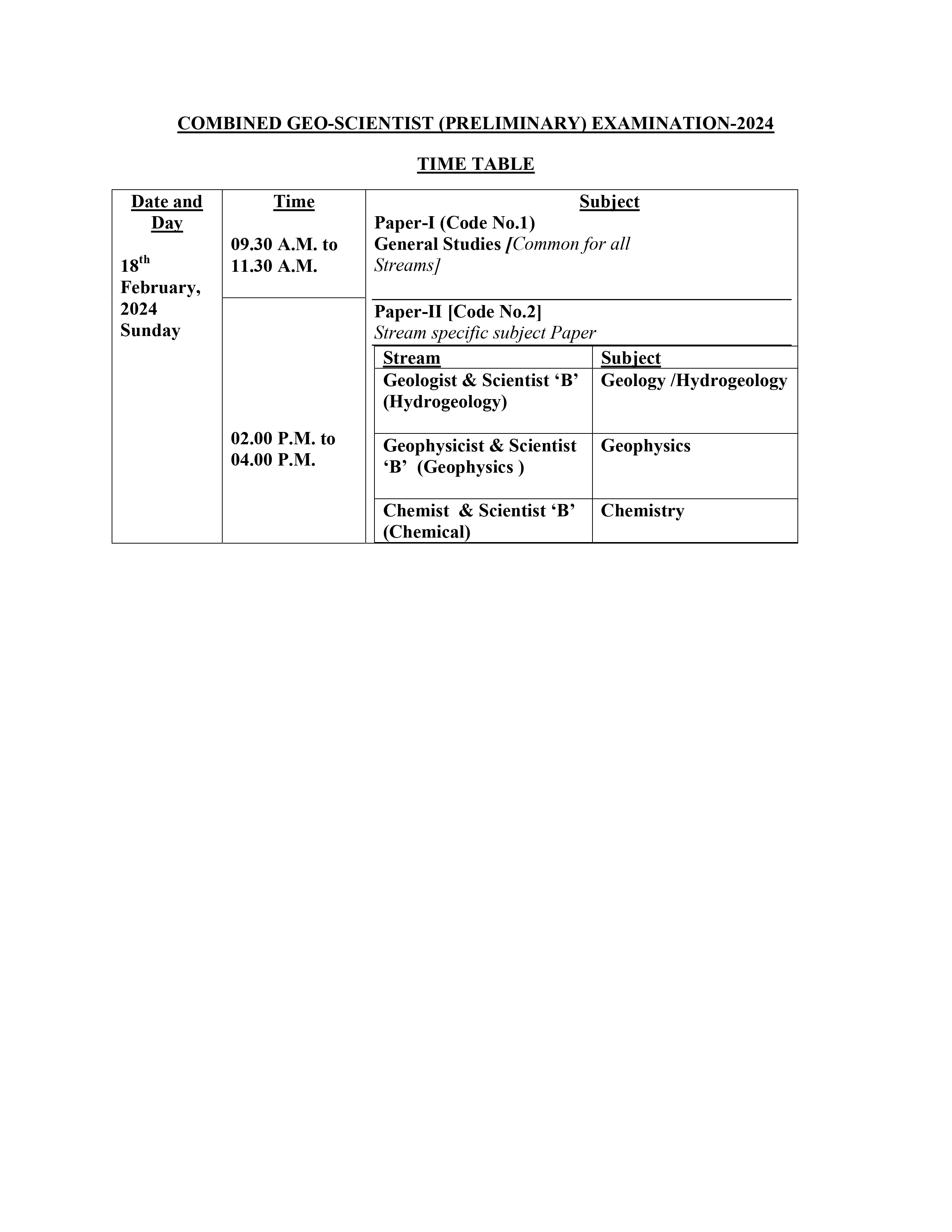 UPSC Combined GeoScientist Prelims Exam Schedule 2024(OUT) at upsc.gov