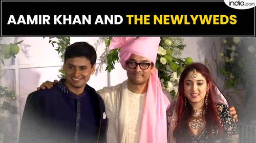 Aamir Khan poses with newly married Ira Khan and Nupur Shikhare