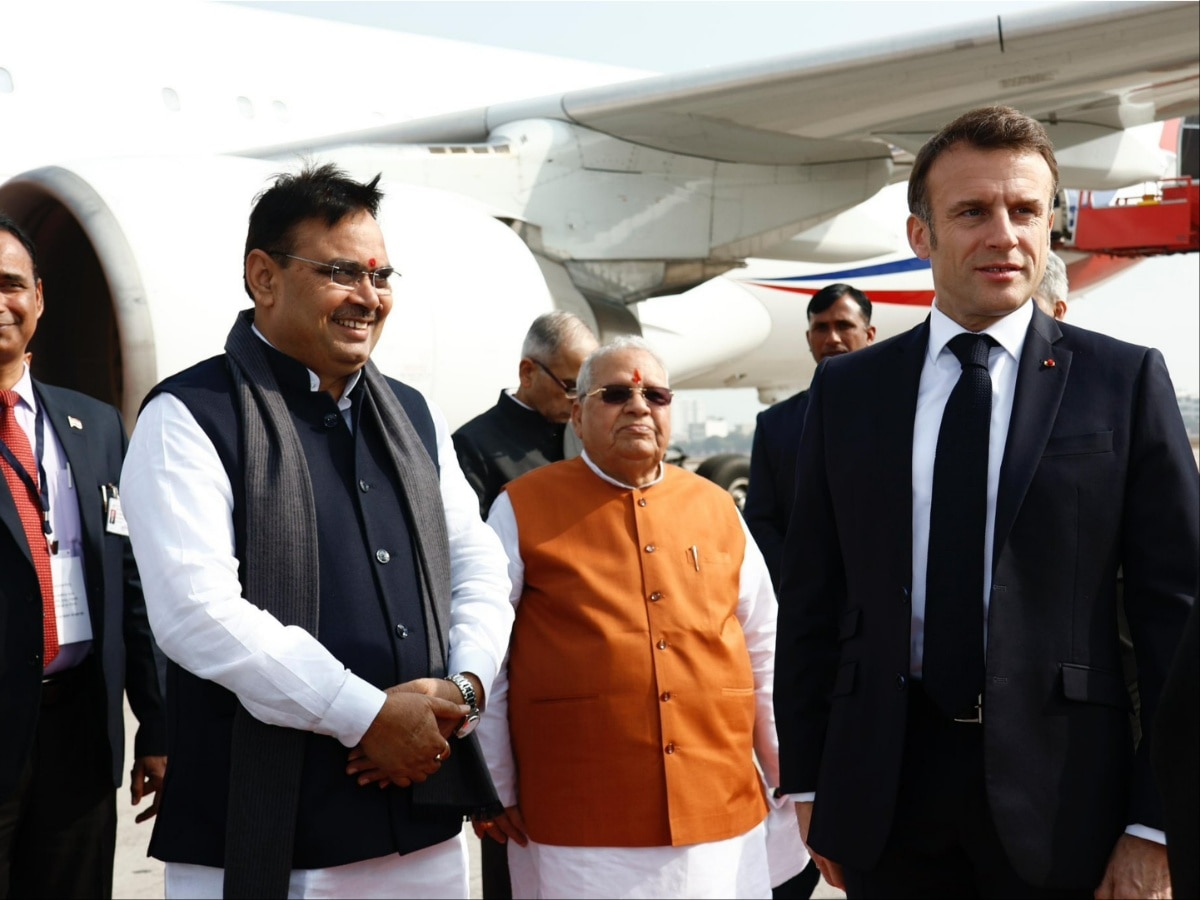 French Prez Macron Arrives In Jaipur, To Hold Roadshow With PM Modi