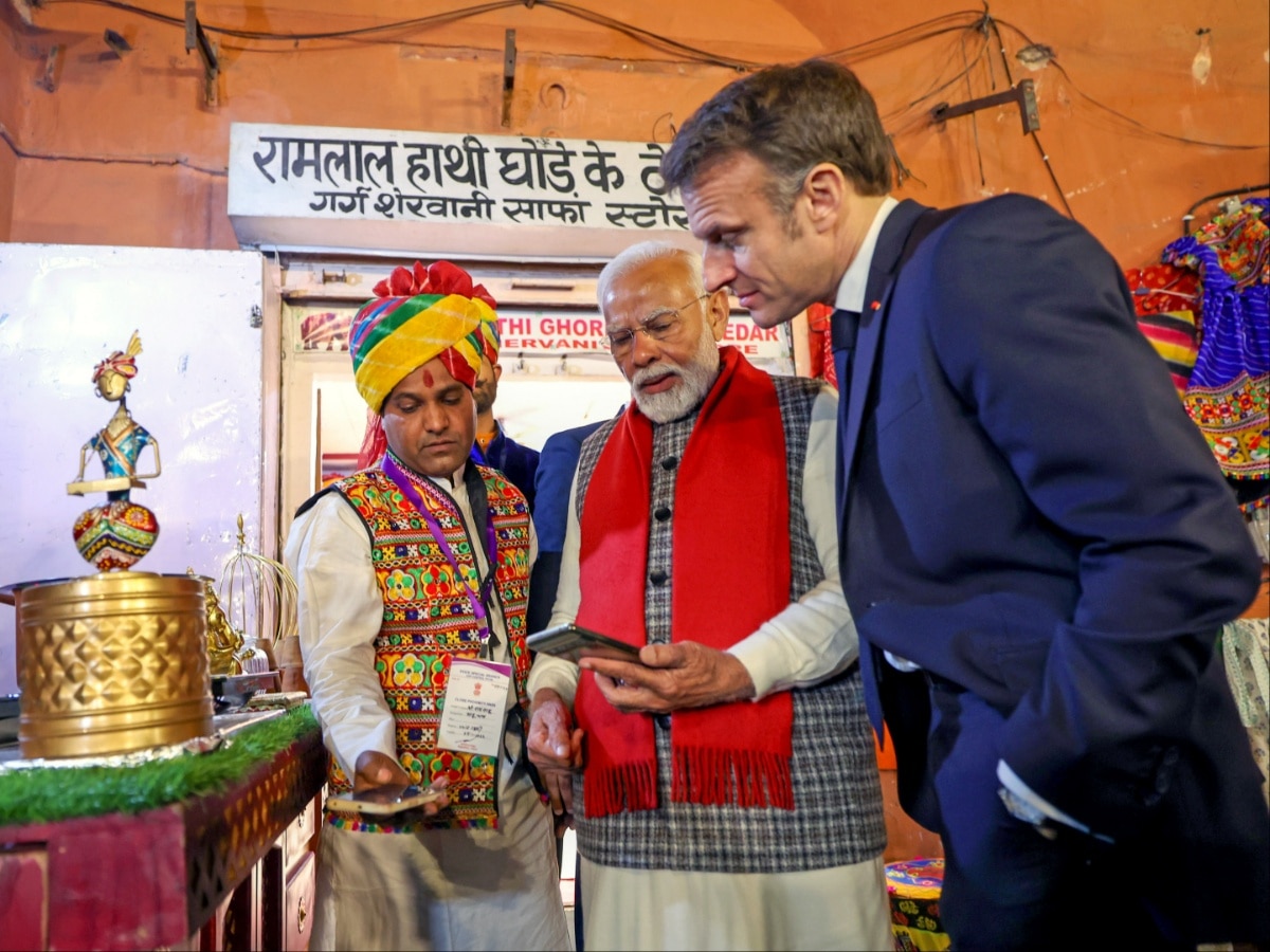 PM Modi Introduces French President Emmanuel Macron To UPI Payments