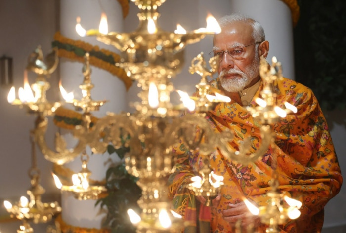 PM Modi Lights Ram Jyoti At His Official Residence in Delhi